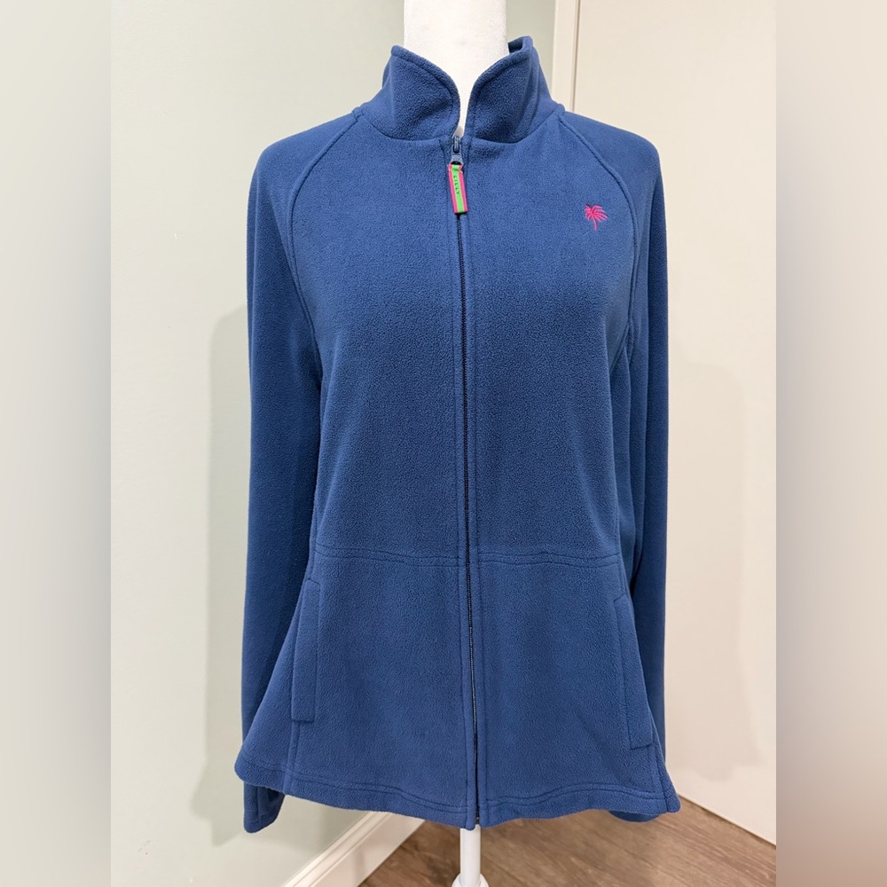 Lilly Pulitzer Full Zip Micro Polar Fleece Jacket Navy Blue Size XL